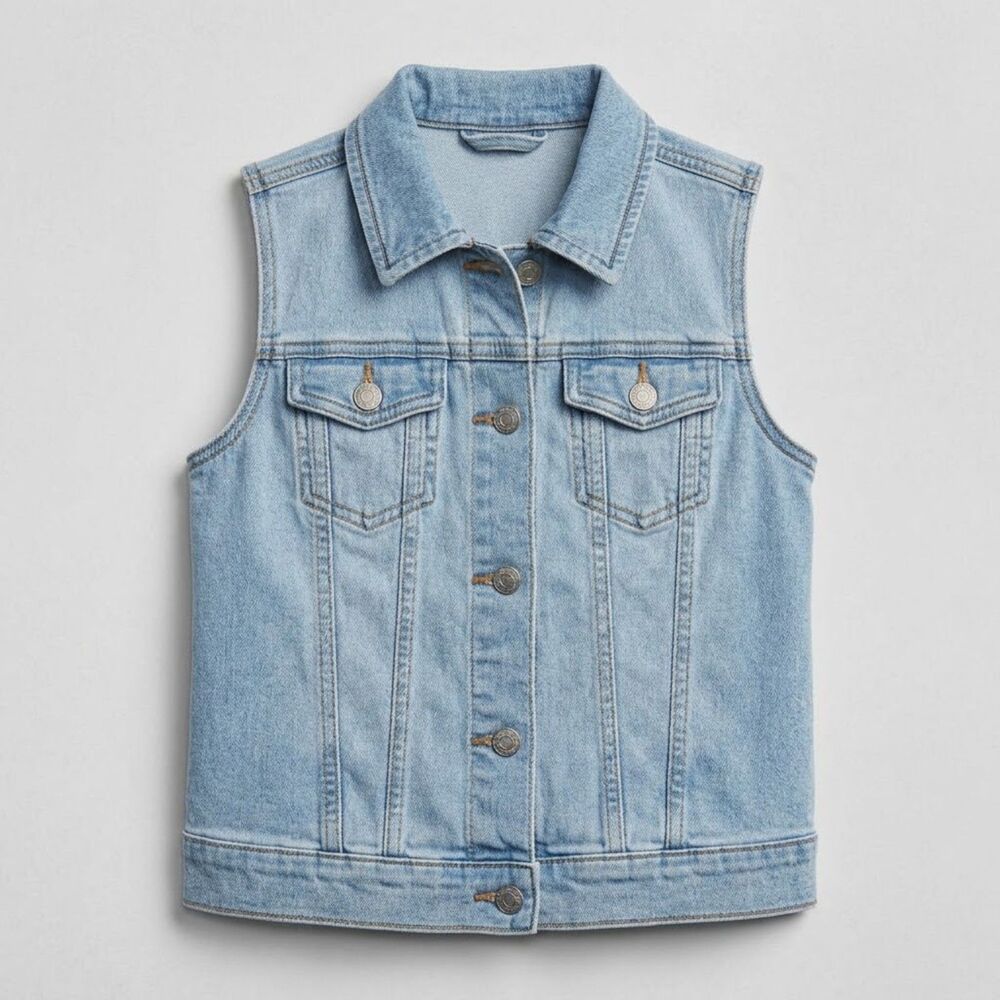 Old Navy Girls XL 14 Light Wash Denim Trucker Vest Jacket Sleeveless 90s Boho